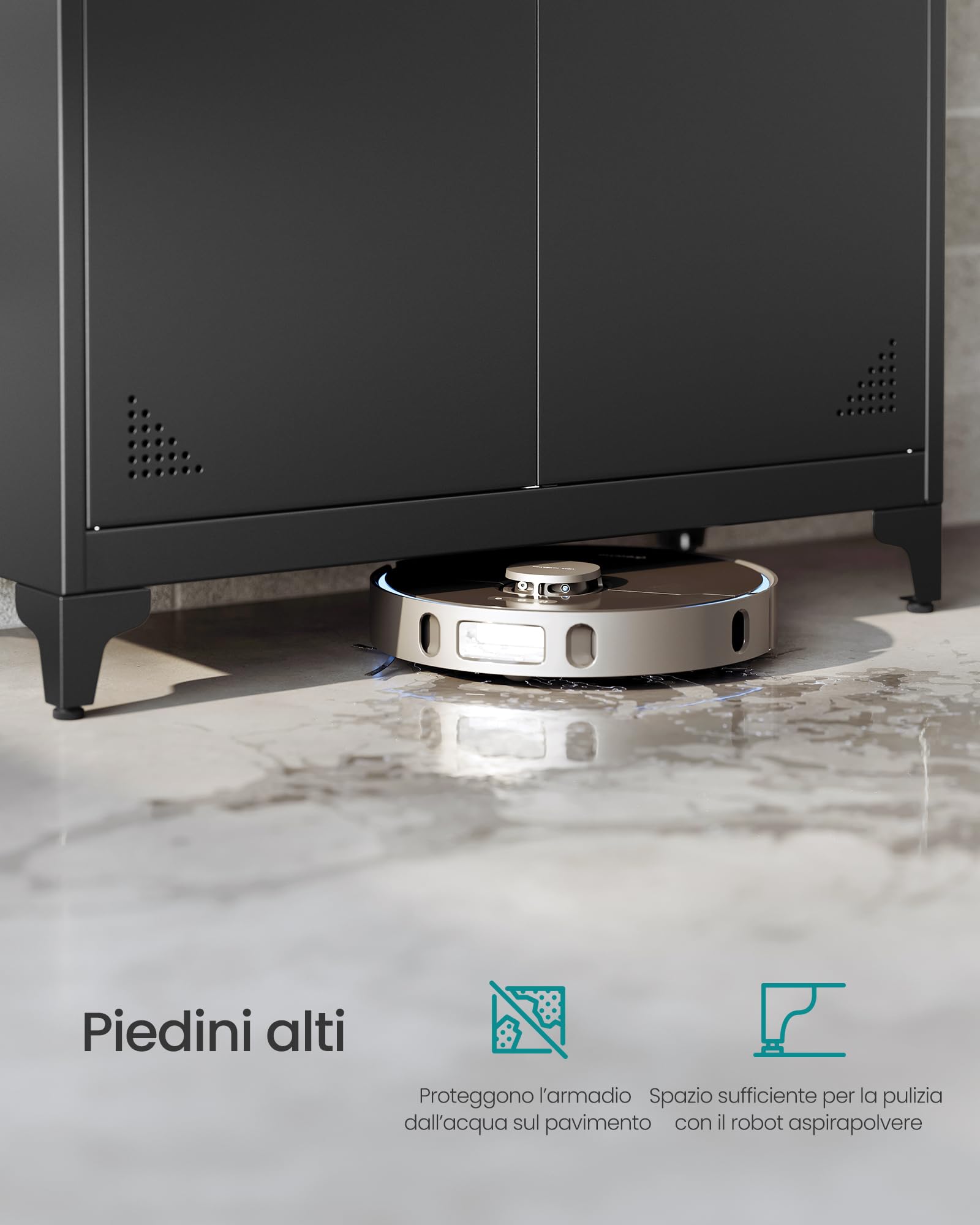 SONGMICS Armadio Multiuso, Guardaroba, Mobile da Ufficio in Metallo, con 2 Ante, 5 Scomparti, Barra Appendiabiti, Chiusura a Chiave, Piedini Alti, 80 x 40 x 165 cm, Nero Opaco OMC018BD01