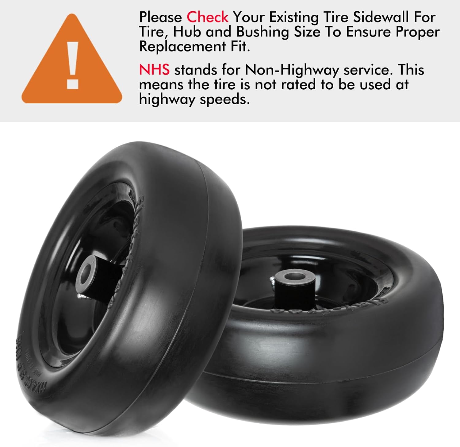 2 Pack 11x4.00-5 Flat Free Lawn Mower Tire and Wheel Assembly Universal Fit, Smooth Tread, 3/4", 5/8" & 1/2" Bushing, 3.4", 4", 4.5" & 5" Centered Hub for Zero Turn Lawn Mowers