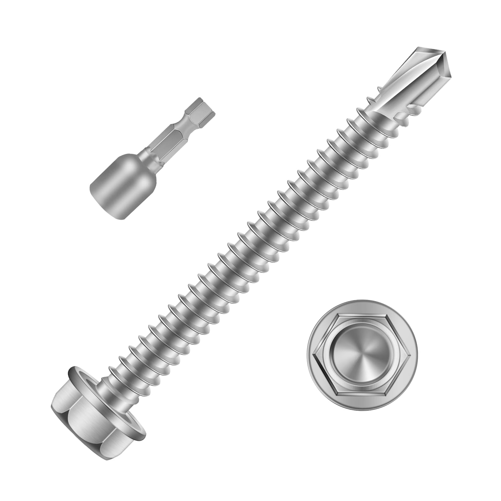 Mellewell #14 x 3 Hex Washer Head Self Drilling Screws, Self Tapping Sheet Metal Screws, 410 Stainless Steel, 25 PCS