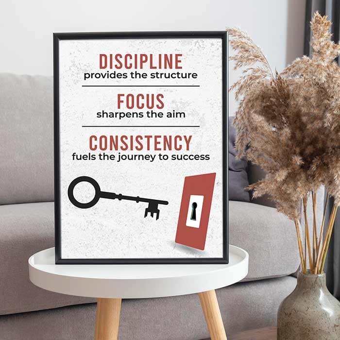 Image of Chaka Chaundh - Discipline Quote - DISCIPLINE provides the structure FOCUS sharpens the aim CONSISTENCY fuels the journey to success - Motivational Quotes frames for Office, Student - (11 X 14 Inches)