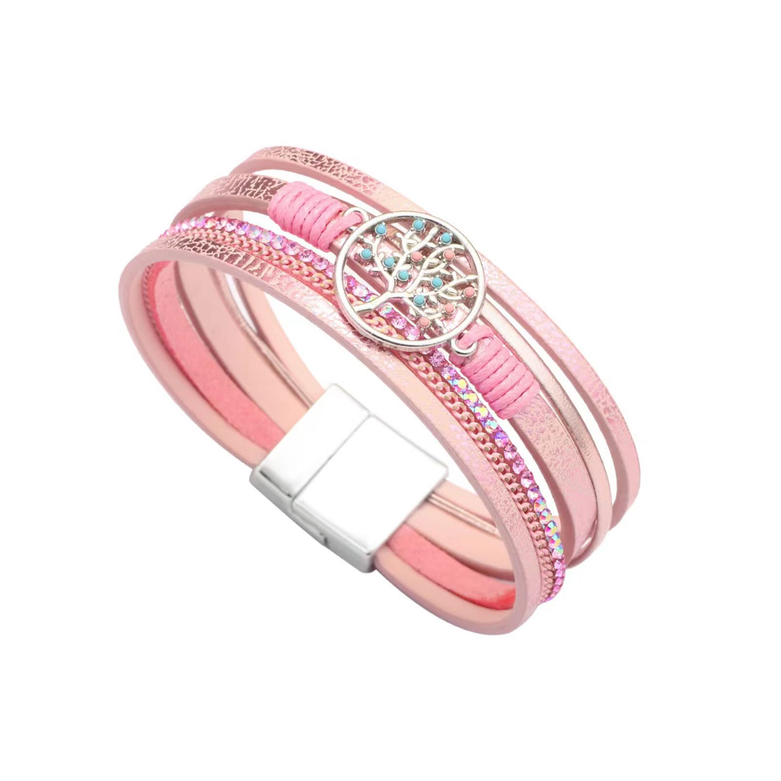 Jewelry Family Tree of Life Leather Wrap Bracelets for Women Handmade Braided Boho Multilayer Magnetic Buckle Bracelet Wristband Cuff Bangle Birthday Gifts