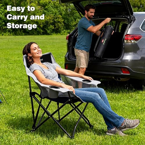 SUNNYFEEL Silla Plegable Oversized para Camping, para Adultos, Resistente, con Bolsa de Transporte, Bolsillos Laterales y Porta Vasos, Soporta 300 libras, Negra miniatura 7
