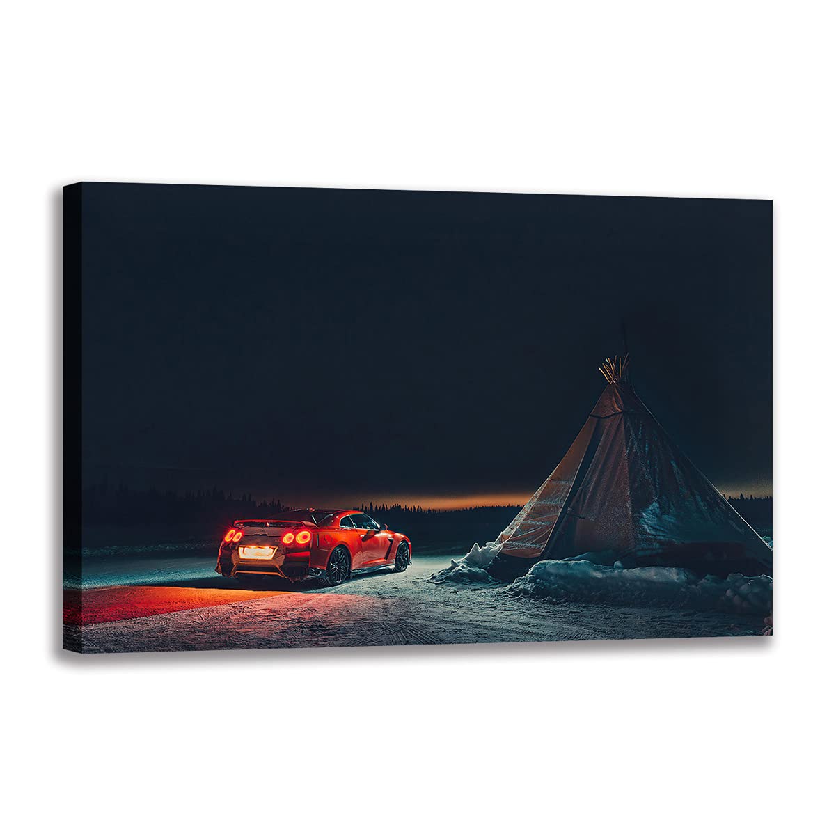 Five-Seller Pintura Moderna Nissan GTR Red Supercar Camping Pared Arte Deportes Coches Carteles Lienzo Impreso para Dormitorio Decoración De Habitación (1,60_x_90_cm(con Marco))