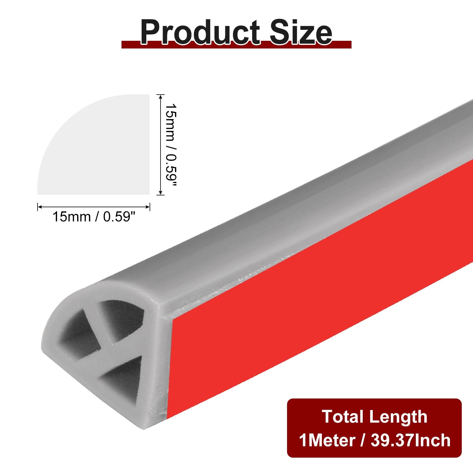 sourcing map 39 Inch Flexible Quarter Round Molding, Flexible Molding Trim, Double-Sided Silicone Peel and Stick Trim Self-Adhesive Shower Water Barrier for Floor, Corner, Tub, Gray - Image 2