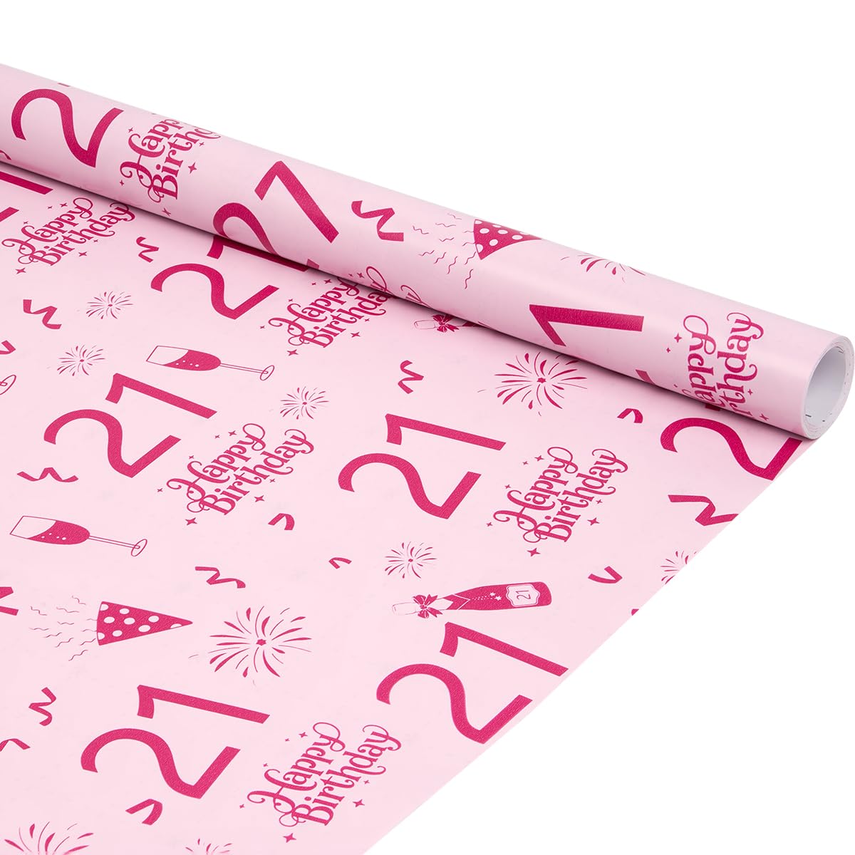 6M x 43cm Birthday Wrapping Paper Roll, 21th Pink Wrapping Paper for Birthday Gift Decorations — image 1