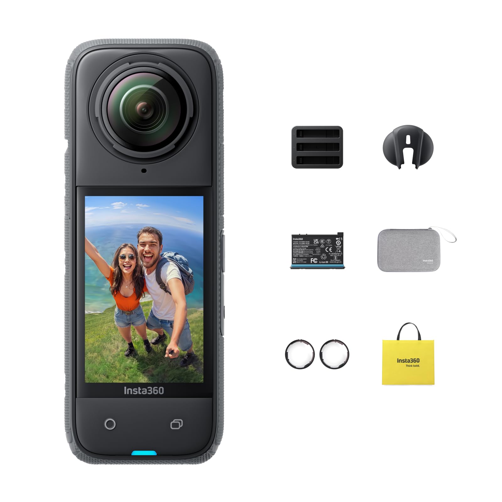 Insta360 X4 Pack Avventura - Action Camera impermeabile 8K a 360°, video grandangolare 4K, bastone invisibile per selfie, protezioni per lenti rimovibili, modifica AI, stabilizzazione, nessuna scheda
