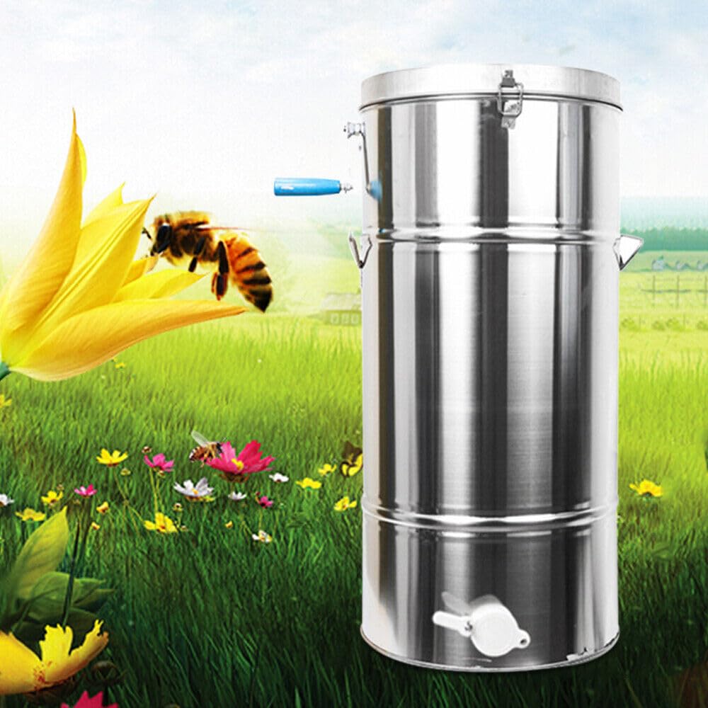 Honey Extractor Separator, 2-Frame Stainless Steel Honey Extractor Manual Honey Extractor Honey Drum Spinner, Beekeeping Extraction Apiary Centrifuge Equipment, 27.5''x13.8''