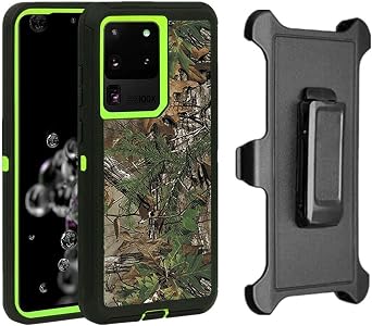 Galaxy S20 Ultra 5G Defender Case, Camo Designed Defender Shockproof Hybrid Case Dual Layer Hard Cover with Belt Clip Compatible with Samsung Galaxy S20 Ultra 5G Camo Green Tree
