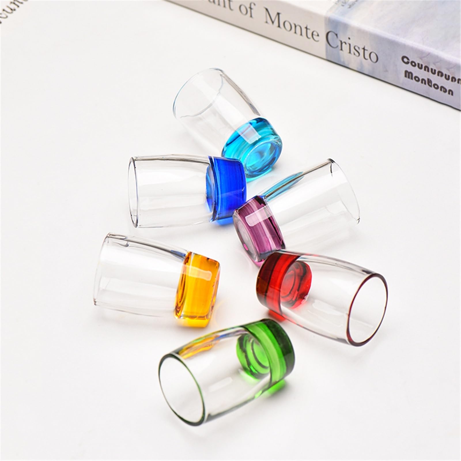 Cocina Paquete de 6 vasos chupito colores, vidrio transparente pequeño 1.5 oz Jugo