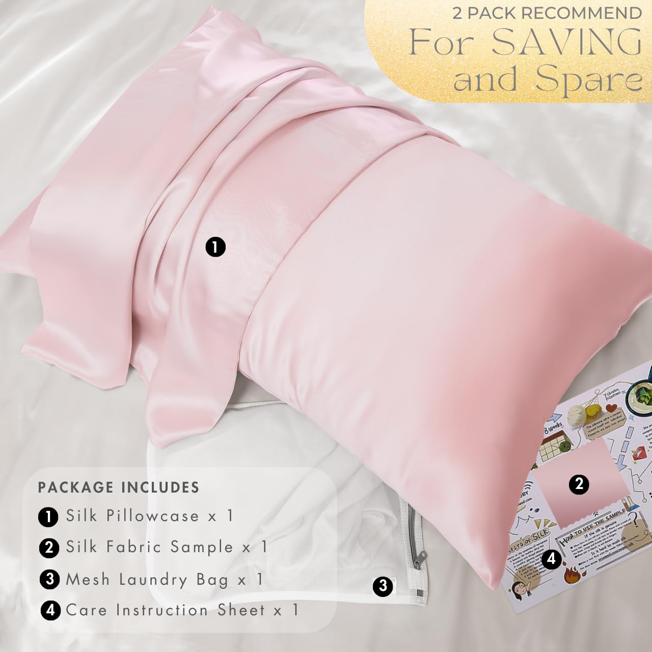 PROMEED Funda de almohada de seda rosa de grado 6A+ de 23 momme con cremallera, seda de morera de alta calidad para cabello de mujer, seda natural antiacné (King, 51 x 91 cm, rosa)