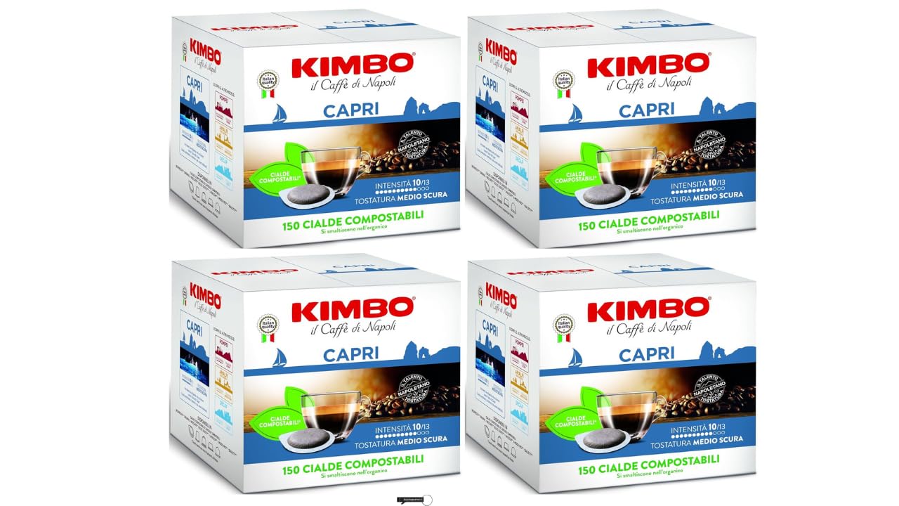4X Kimbo Capri Espresso Pads, Napoletano Premium Qualität, 150 Kompostierbare Kaffeepads, Intensität 10/13, Mittlere Röstung,+Italy shop Kostenloser Schlüsselanhänger