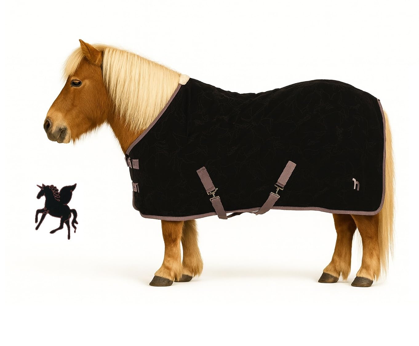 NETPROSHOP Fleece Abschwitzdecke Pony Shetty Pegasus Print Anti-Pilling Atmungsaktiv Schweifriemen Doppelschnallen Gr.75-135, Groesse:105, Farbe:Flint Purple
