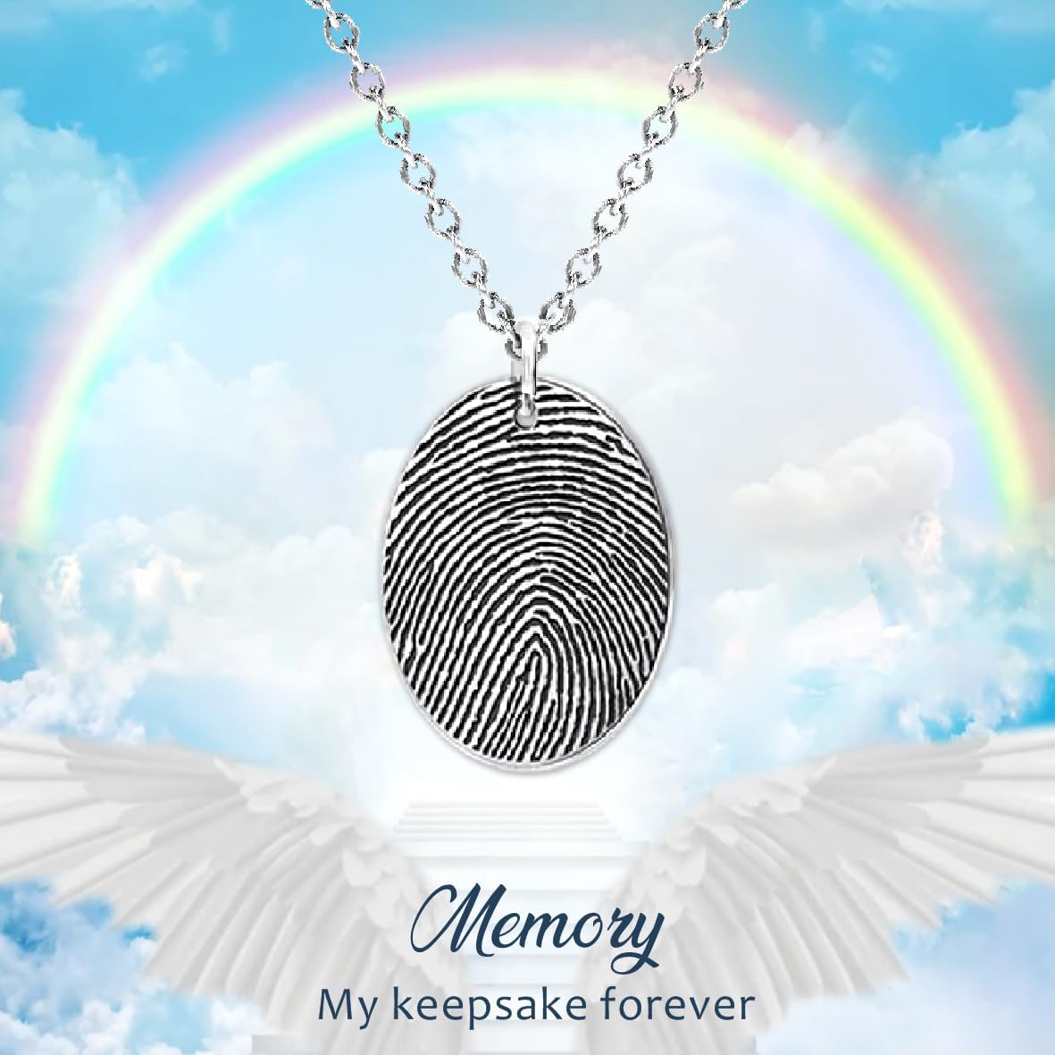 LeCalla Personalized Customized Actual Fingerprint Engraved Memorial Thumb Print Pendant Necklace for Men Women and Teen