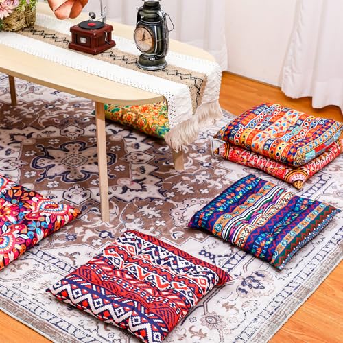 Nuogo 12 Pcs Bohemian Floor Pillows Seating Boho Floor Cushions Sitting Pillows for The Floor Yoga Mandala Meditation Pouf for Living Room Balcony Office Tatami(Square) - Image 5