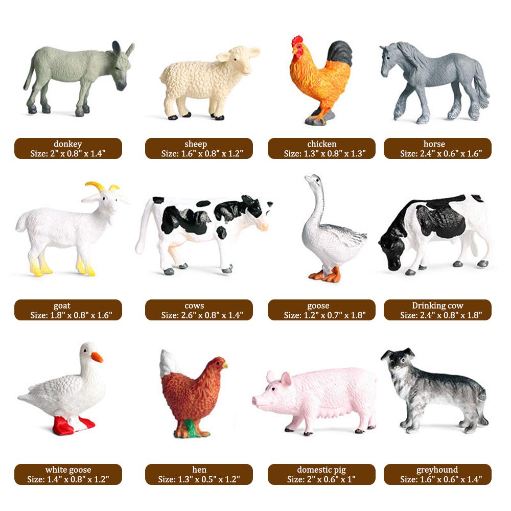 12 PCS Realistic Mini Farm Animal Figures, Plastic Miniature Farm Barn