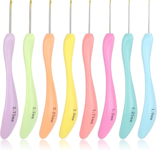 Katech - 8 agujas de ganchillo ergonómicas de diferentes tamaños y tamaños pequeños, juego de ganchillo de encaje, herramientas de tejer para