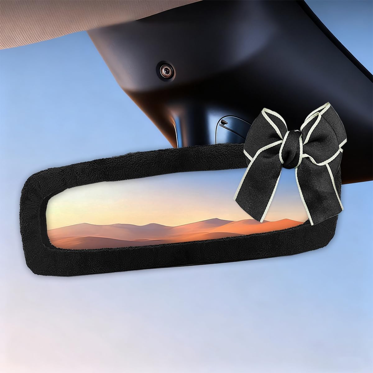 Bling Bow Car Rearview Mirror Cover, Plush Rhinestone Auto Rear View Mirror Elastic Protector, Universal Vehicle Interior Mirrors Edge Decoration Accessory for Cars, SUVs, Trucks (Diamand)