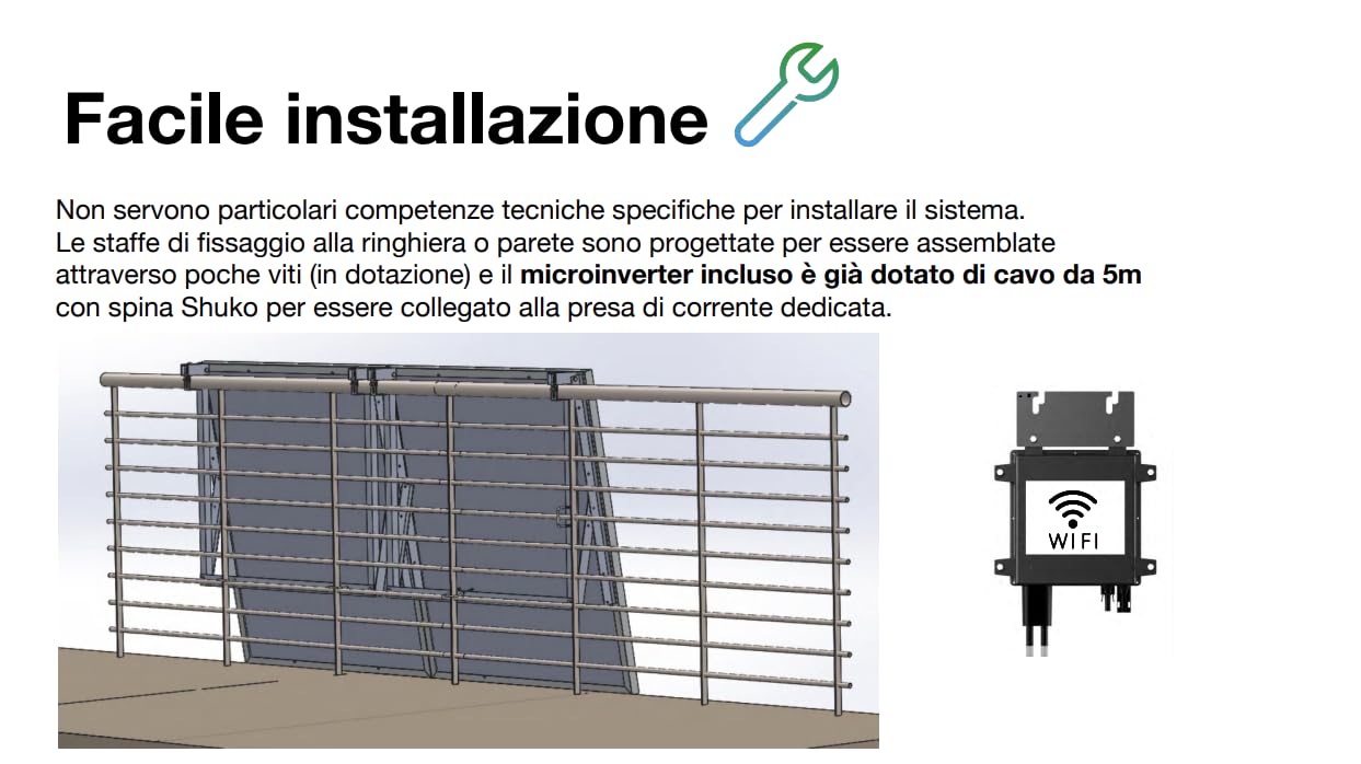 PnP 3.5 Kit Fotovoltaico da Balcone 350W – Plug & Play con 2 Pannelli Solari, Microinverter Wi-Fi 350W, Supporto Universale Regolabile e App Monitoraggio