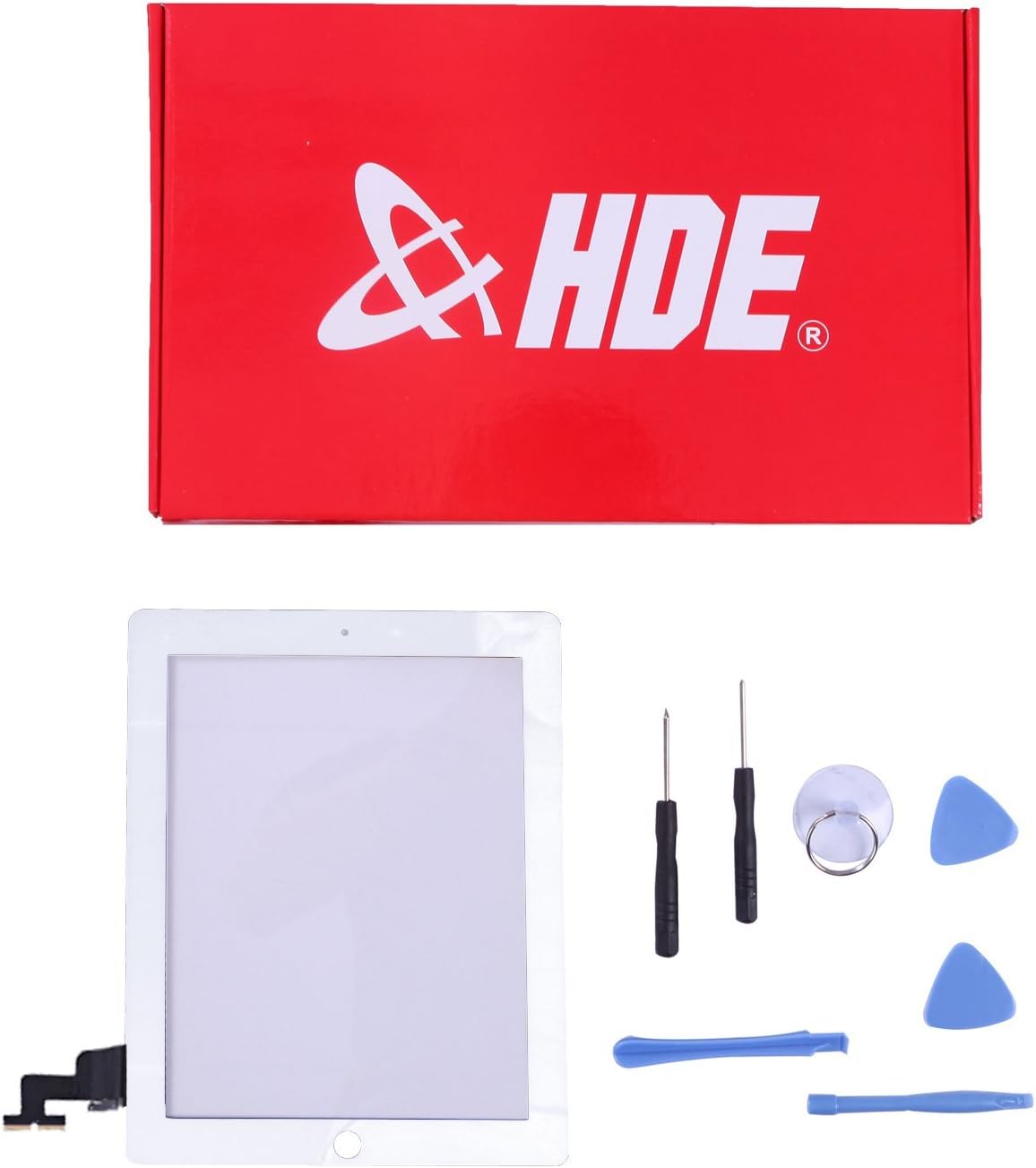HDE White iPad 2 Digitizer Touch Screen Replacement Parts w/ 7 Piece Tool Kit and Adhesive Tape