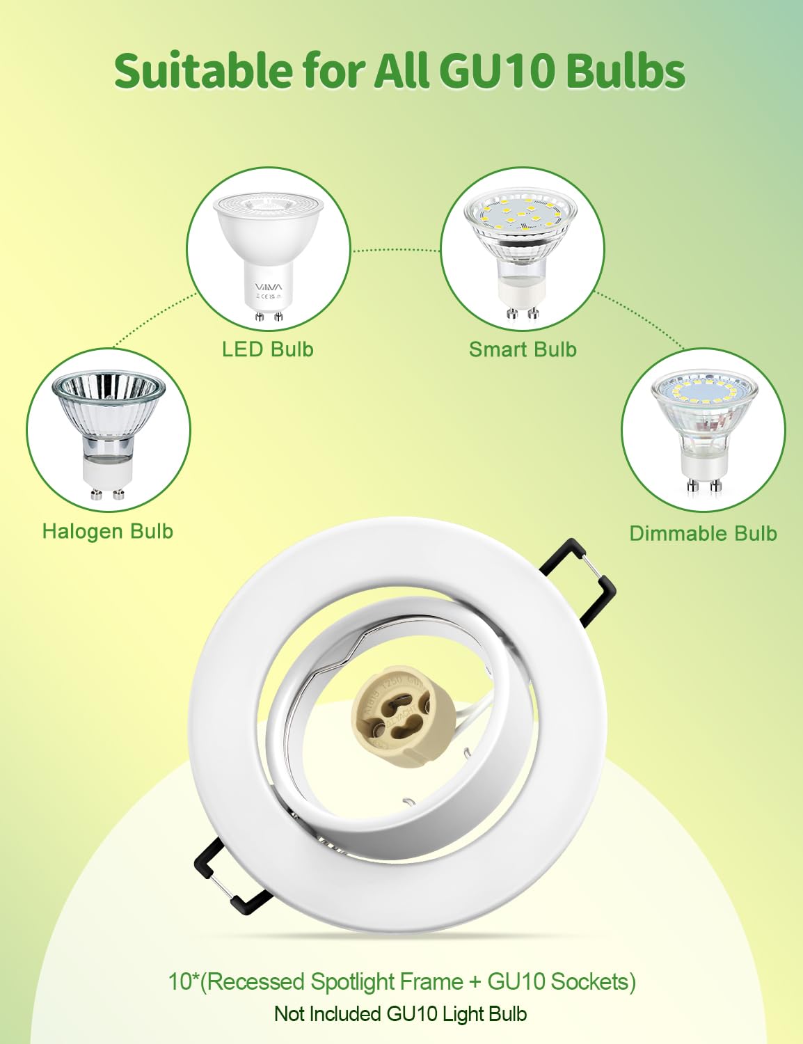 10x Cadre Encastrable GU10, Douille GU10 pour Spots LED Encastrables, Spots de Plafond Orientables à 30°, Diamètre Extérieur 90 mm, Découpe Ø65-80 mm Compatible LED et Halogène (Sans Ampoule),Blanc