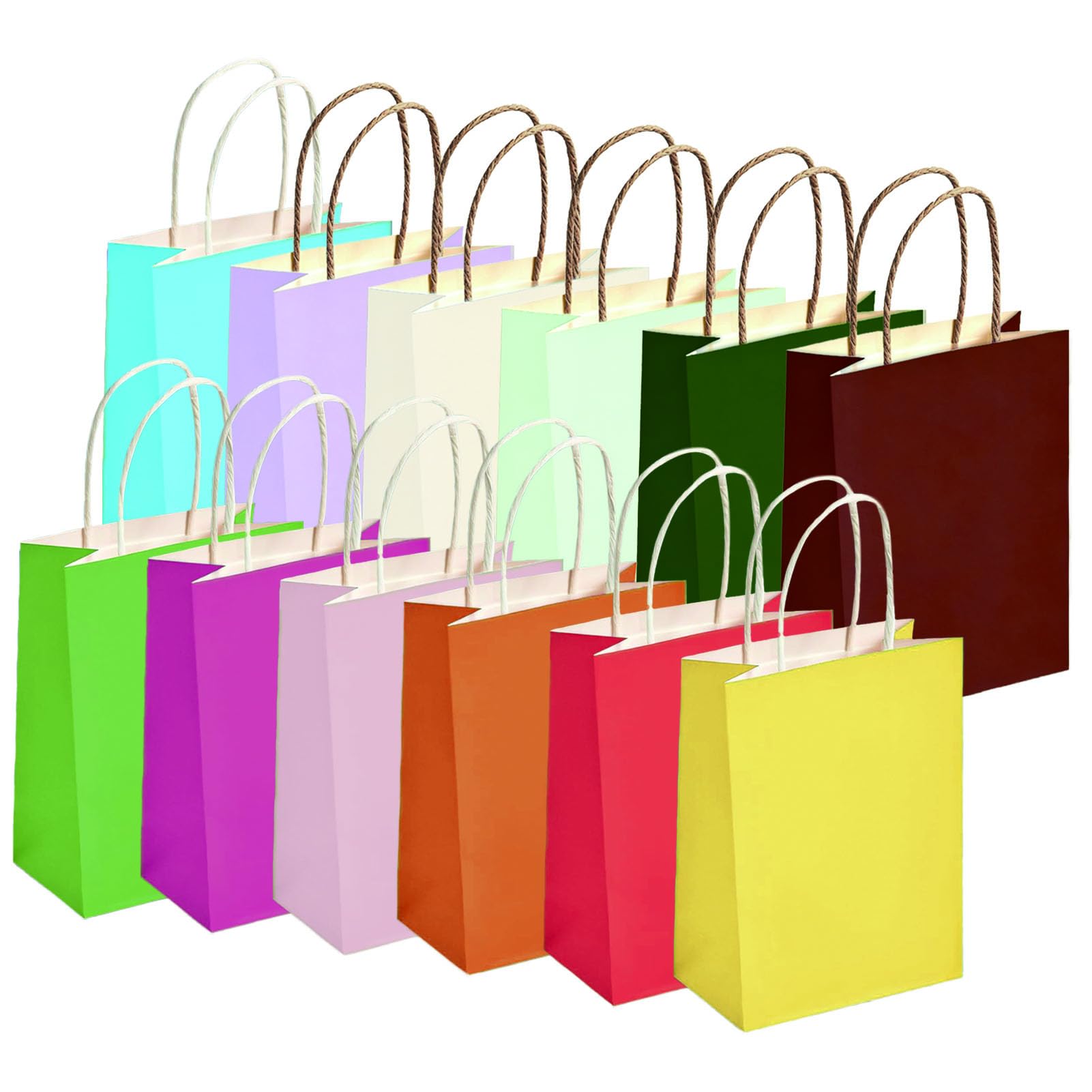 HongChelle 24 PCS Paper Gift Bags, 12 Colors Rainbow Party Bags With Handles for Present, Kids, Candy, Cookie, Christmas, Easter, Halloween, Wedding, Birthday (21 x 11 x 27 CM)