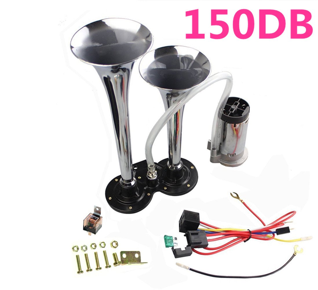 Yida Tromba per Auto, 12 V, 150 db, Avvisatore Acustico ad Aria, in Zinco Cromato, Doppia Tromba con Compressore per Qualsiasi Veicolo a 12 V, Camion, Autocarri, Treni, Barche, Auto e Furgoni
