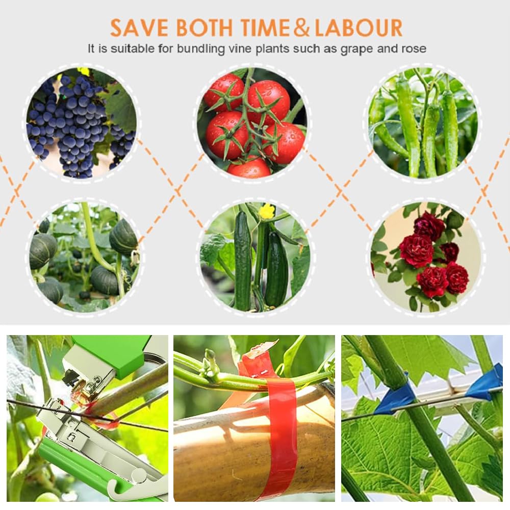 Machine à Attacher Les Plantes,Fourni avec 10 000 Clous et 20 Rouleaux de Ruban Adhésif de Couleur,Pince Attache Tomate,Attache Plante Grimpante, Concerner Jardin Fruits Légume Fleurs Vigne