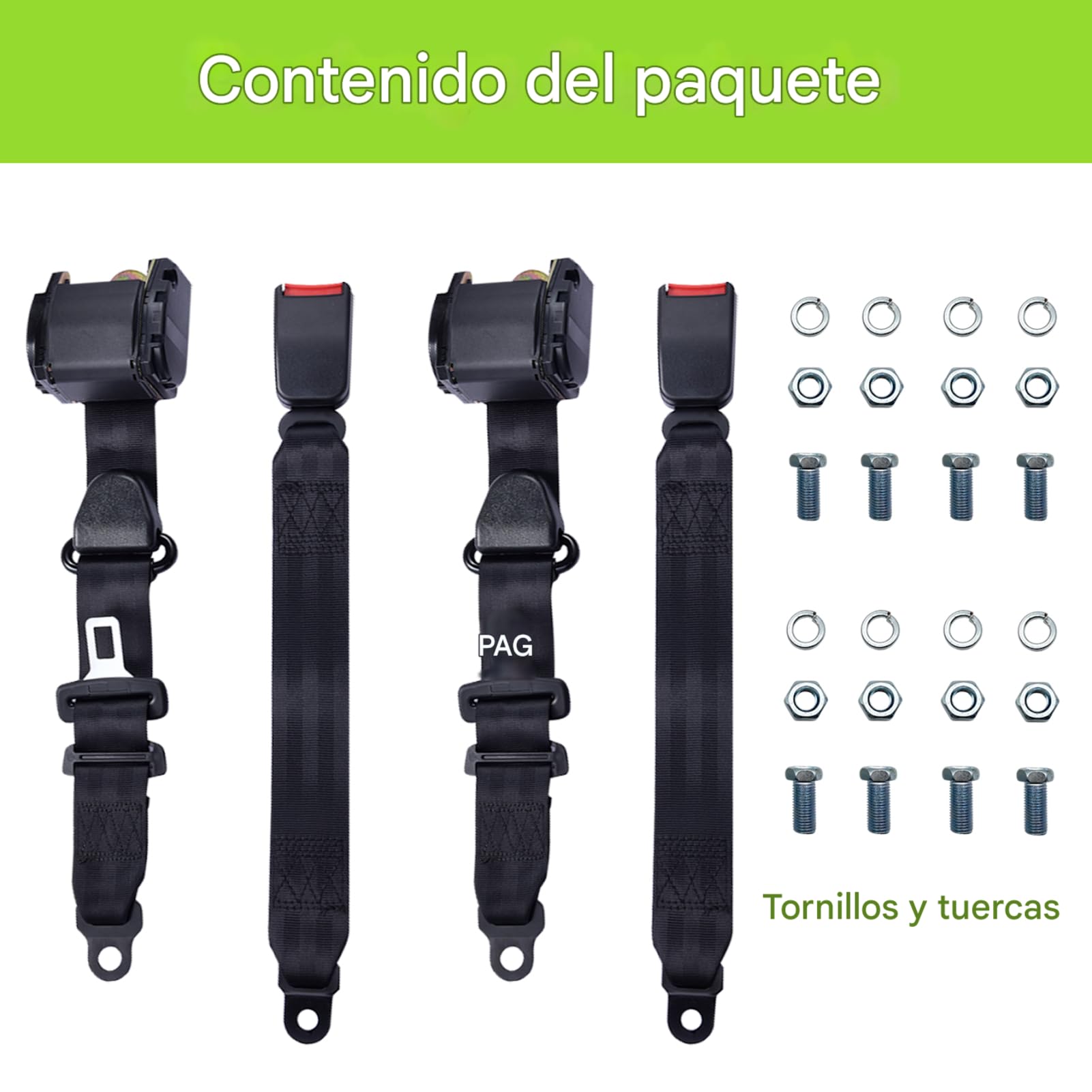 Cinturón seguridad automóvil 2 toneladas 3 puntos retráctil 300 cm certificado 3 C instalación sin herramientas, para asientos delanteros traseros – 2 piezas