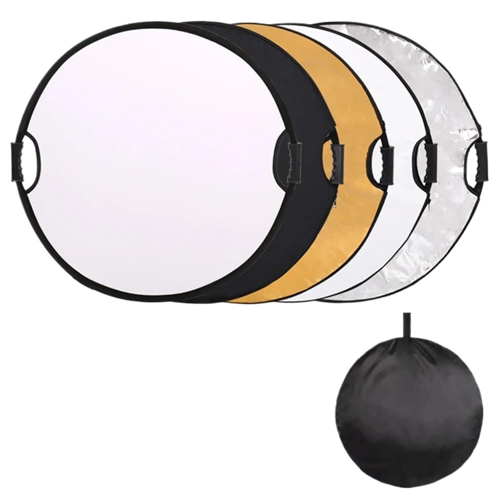 Reflector de fotografía portátil 5 en 1, Plegable, Redondo y Cuadrado, con empuñaduras(Round 60cm)