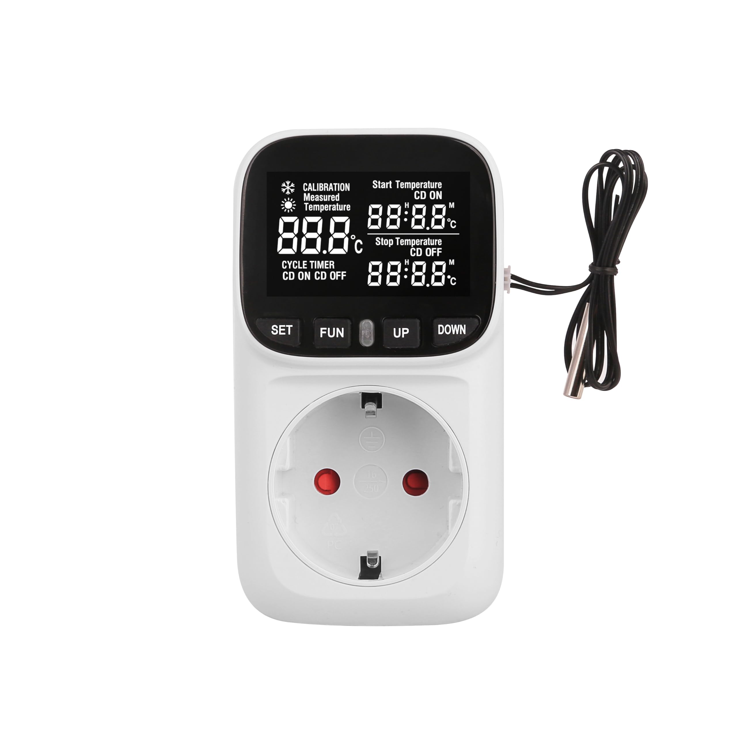 Prise Thermostat Numérique 16A 230V, Contrôleur de Température Intelligent avec Capteur Externe, Écran LCD Régulateur -40℃~120℃, Minuterie pour Serre, Aquarium, Couveuse, Chauffage et Réfrigérateur