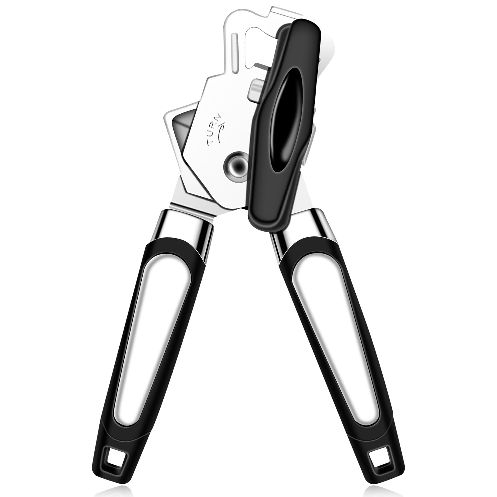 SenbosCan Opener, Heavy Duty Stainless Steel Smooth Edge Manual Handheld Can Opener with Anti-slip Hand Grip, Multifunctional 3 in 1 Effort-Saving Can Opener Bottle Opener Lid Opener Kitchen Gadgets