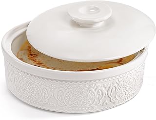 SOUJOY Ceramic Tortilla Warmer, 8.5 Inch Embossed Taco Holder with Lid, ...