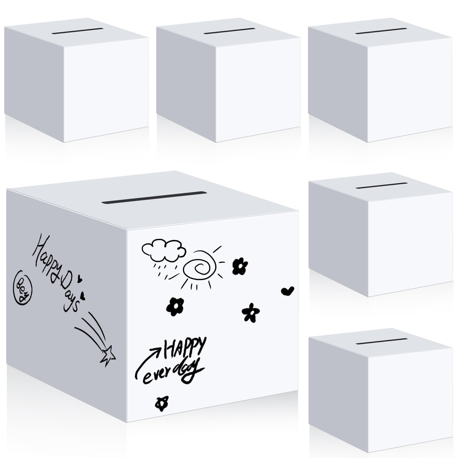 6 Pack 10" Raffle Boxes Elegant Large White Cardboard Box 10 x 10 x 10 Inch Donation Box Multipurpose Large Event Raffle, Donation, Wedding, Funeral,