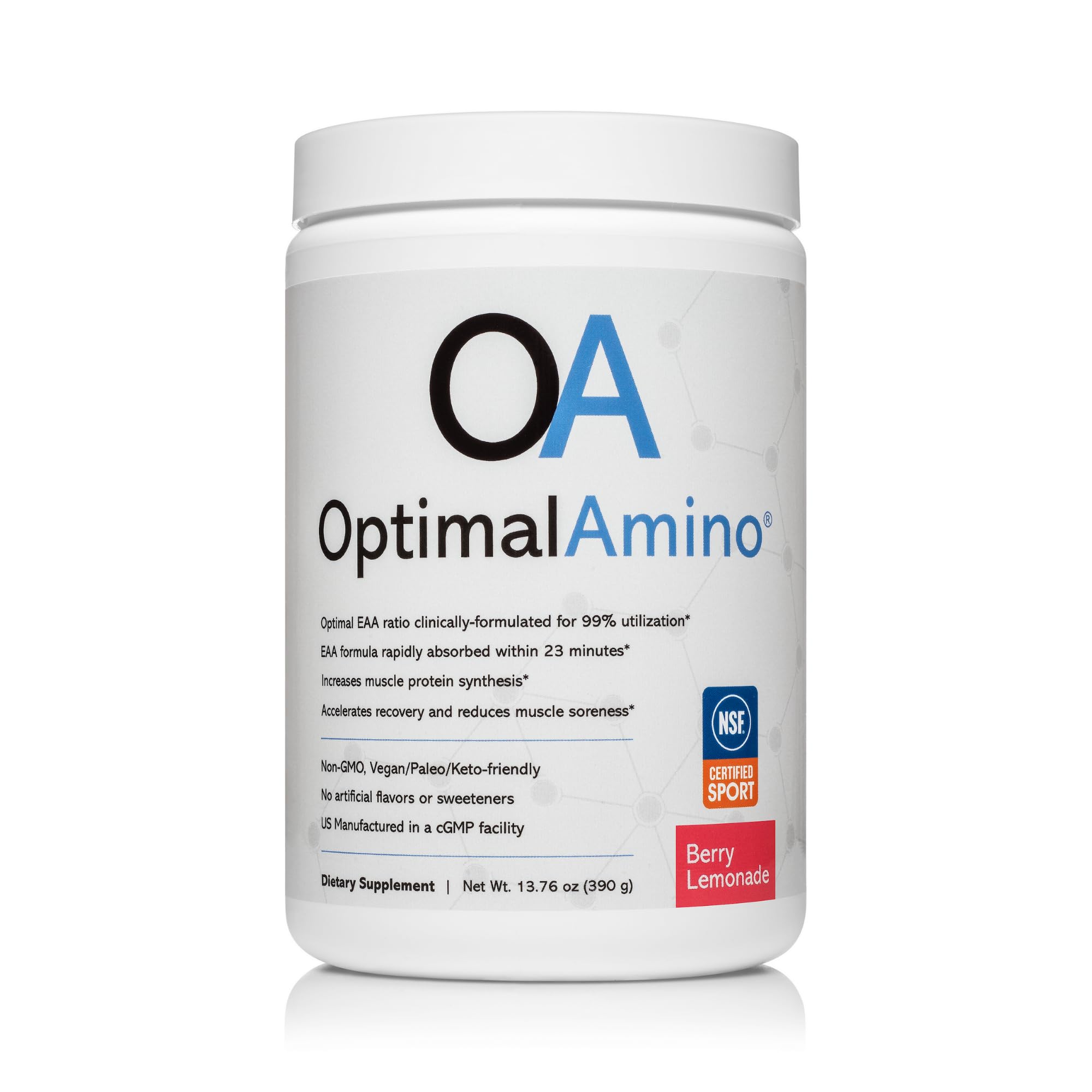 OptimalAmino Suplemento de Aminoácidos Essenciais para Pré e Pós-Treino, OptimalAmino EAA Blend, 13 g por porção, 30 porções