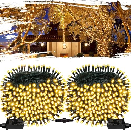 2-Pack Total 164FT 400LED Connectable Christmas Lights Outdoor, Christmas String Lights Waterproof with 8 Modes & Timer, Green Wire Twinkle Lights for Xmas Tree Decorations Outdoor Indoor, Warm White