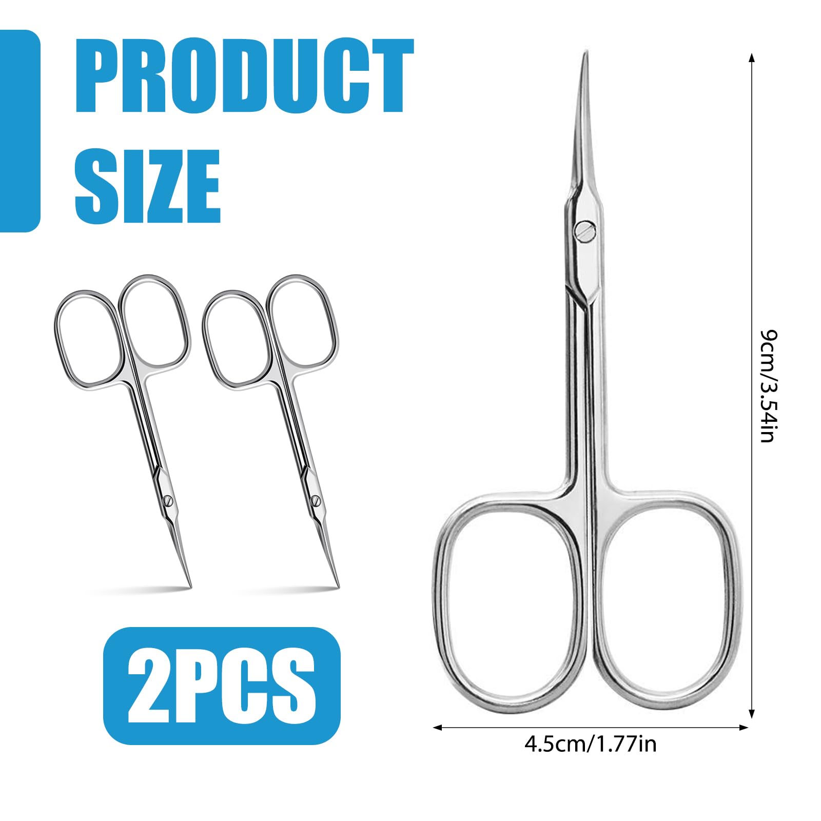2 PCS Ciseaux à Cuticules Professionnels, en Acier Inoxydable, Ciseaux de Précision à Lame Courbée pour Manucure et Pédicure, Ongles, Sourcils, Soins Beauté Professionnels