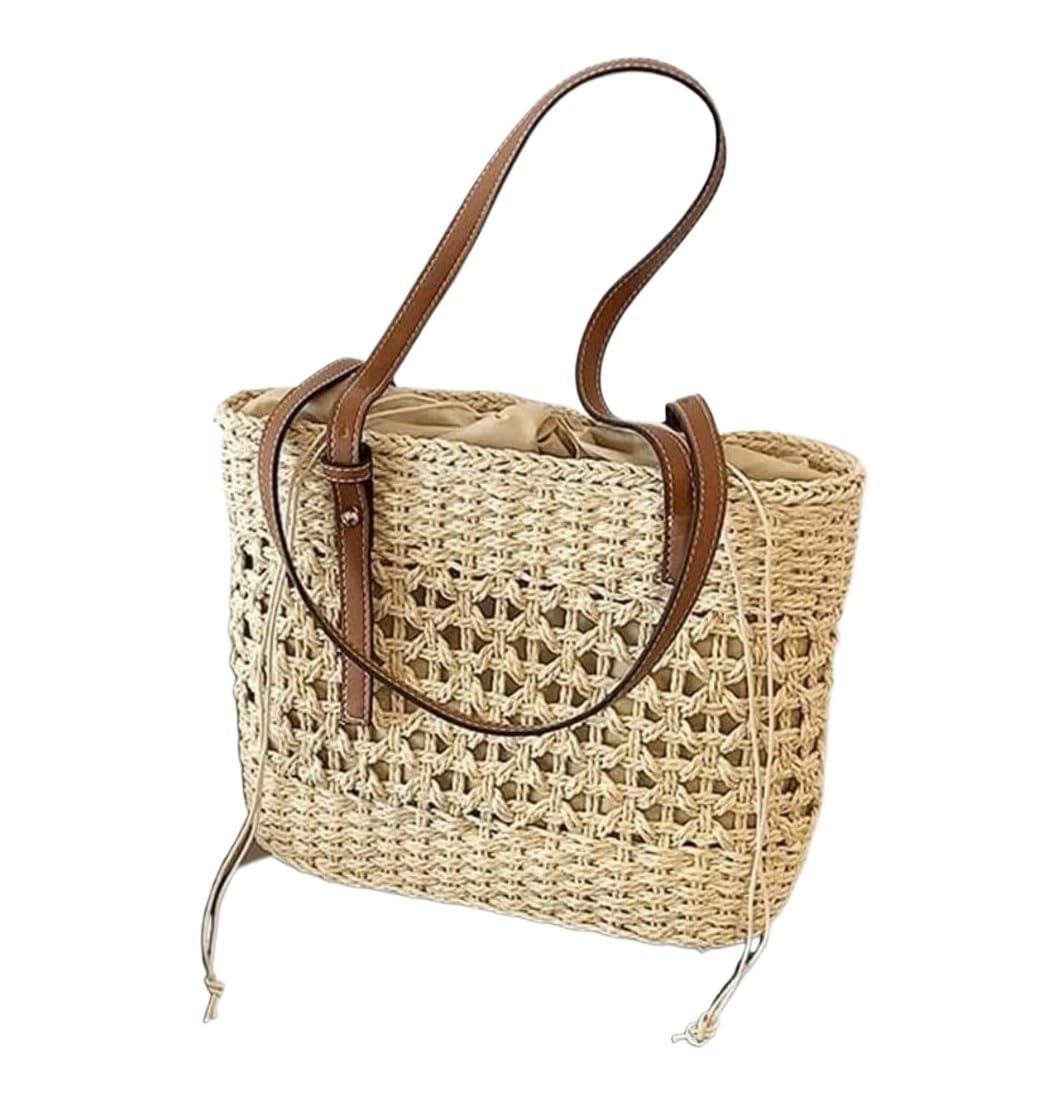 Bolso Paja Mujer Verano Bolsos De Paja De Verano, Bolso Tejido para Mujer, Bolsos Femeninos, Bolso De Hombro Bolso de Playa(Color:B)
