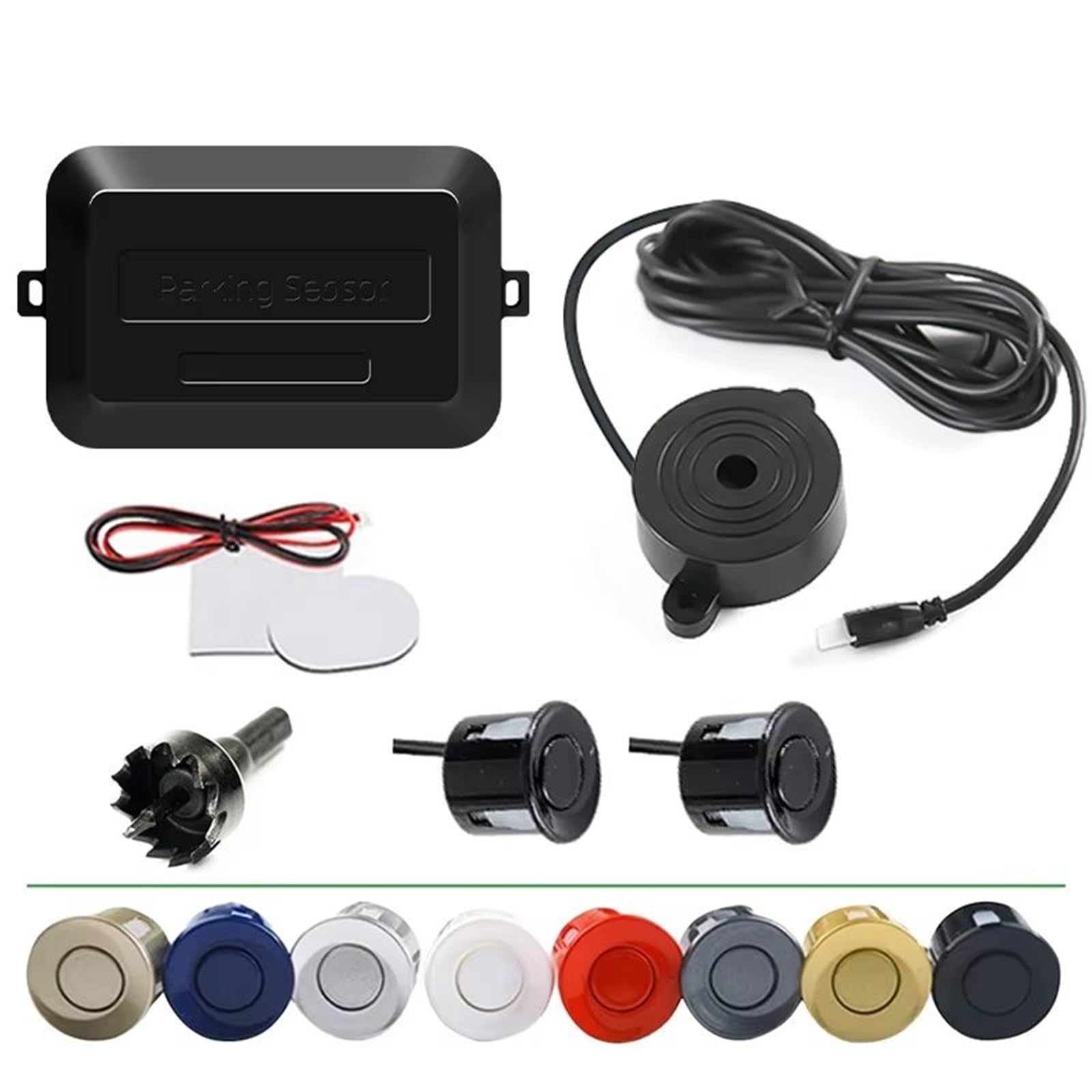 Aparcamiento asistido Kit Sensores Aparcamiento Coche 2 Sensores Pantalla 22 Mm Radar Marcha Atrás Alerta Sonora Sistemas Asistencia Aparcamiento Sensores Geomagnéticos(Red)