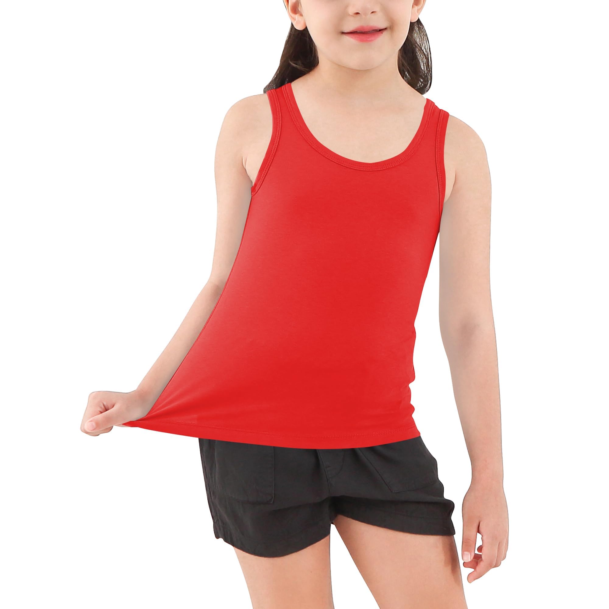 Dreammonkey Camiseta sin mangas para niñas, de algodón suave, cuello redondo, sin mangas, elástica, para niños de 2 a 14 años