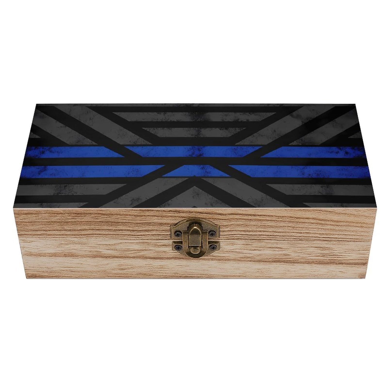 HLBSDM American Thin Blue Line Retro Police Officer Flag Wooden Storage Box