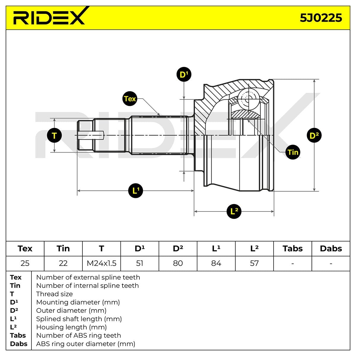 RIDEX 5J0225 Kit giunti semiasse Anteriore Compatibilità con OPEL Corsa D Hatchback S07