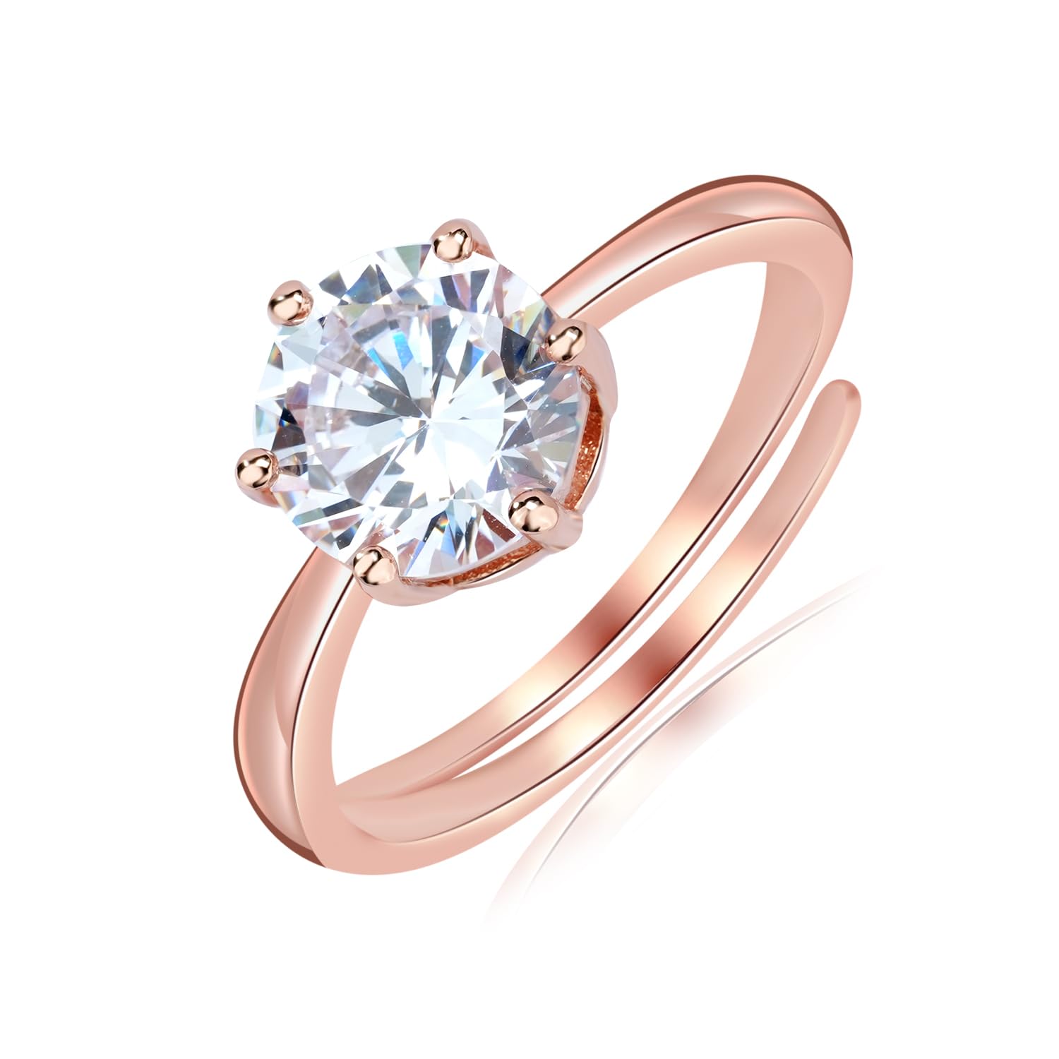 MISS JO 92.5 Sterling Silver Majestic Brilliance Round Engagement Adjustable Ring, Solitaire Ring, Elegant Whites Collection, Gift for Women, BIS Hallmarked -Rose Gold Polish (B0CQ4LHZJ4) Amazon Price History, Amazon Price Tracker