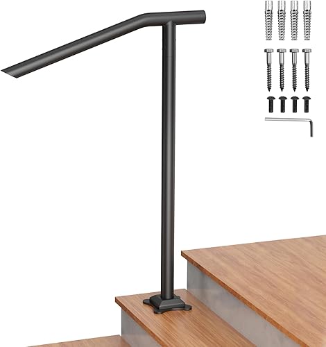 SPACEEUP Pasamanos de escalera para exteriores, pasamanos de 1 a 3 escalones, barandilla de acero negro tipo redondo para escaleras, barandillas