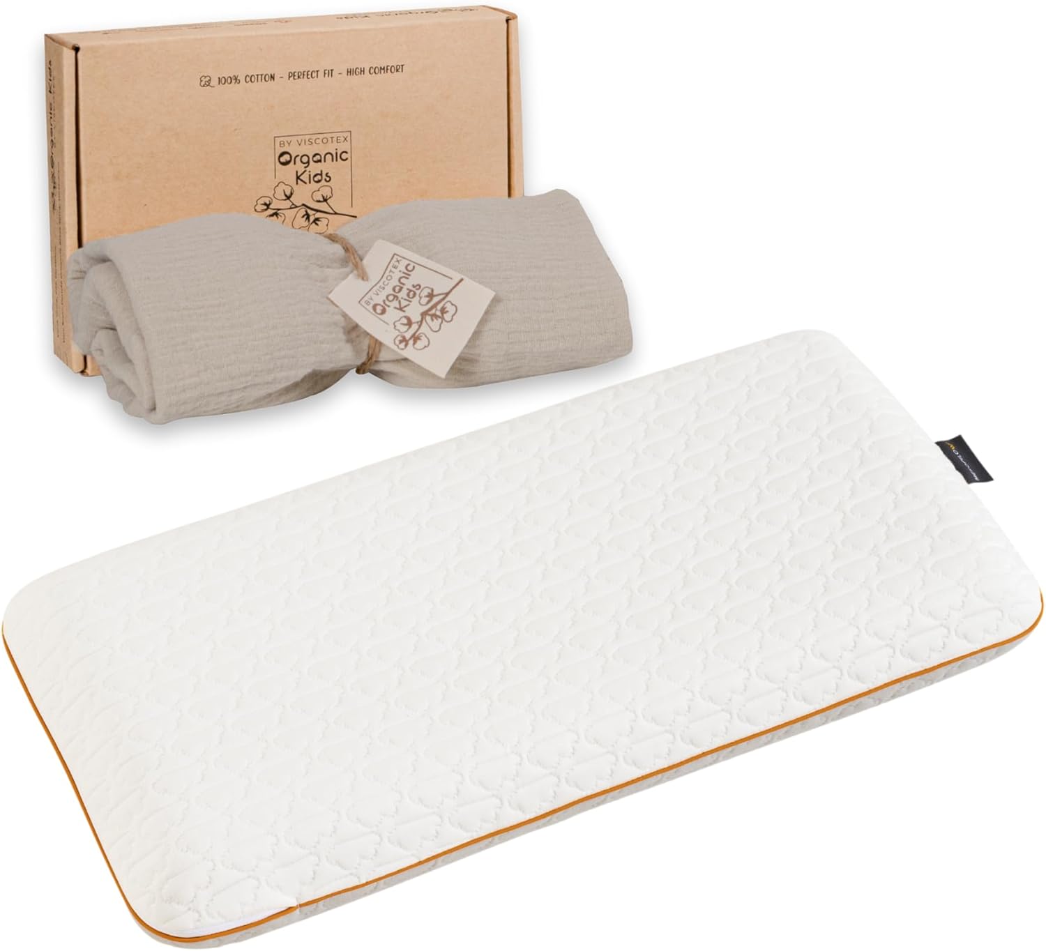 Toddler Pillow Set – Memory Foam Kids Pillow + Muslin Pillowcase, Soft & Breathable, 26x13x2.36 inches, White - Ecru