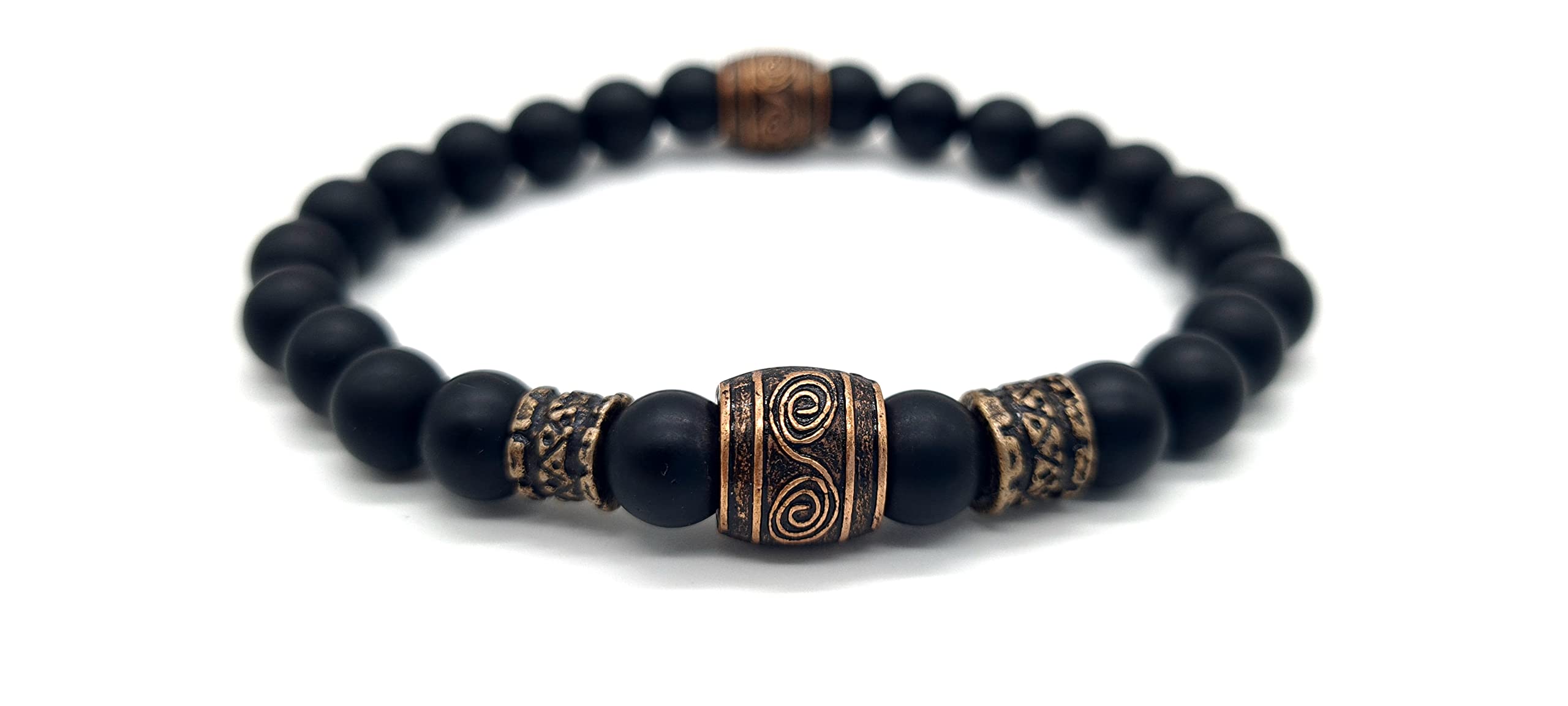Nahle | Wikinger Armband | Onyx 8mm Viking Stretch- Armband | handgemachtes Perlenarmband | mit edler Schmuckschachtel (18, Onyx)