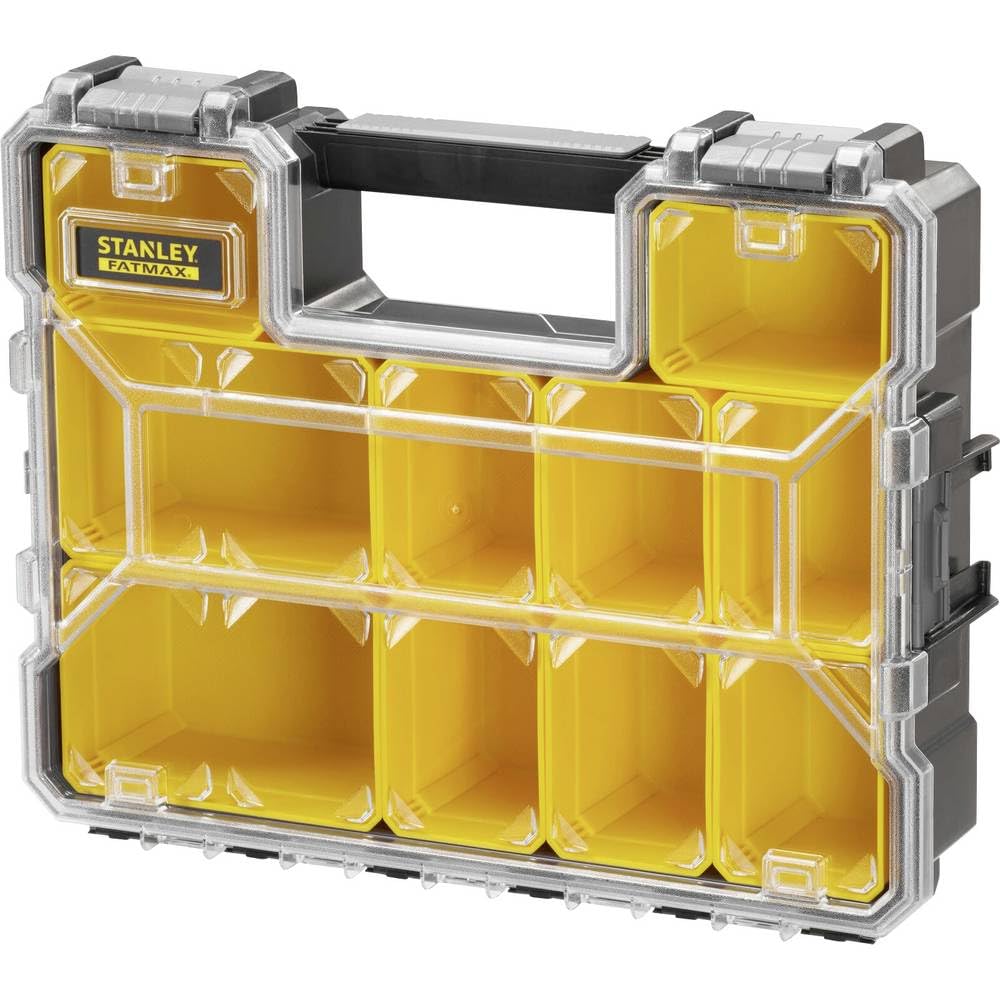 STANLEY 1-97-521 Rangement Organiseurs et Casiers Gamme FATMAX - Polycarbonate Incassable - 10 Compartiments Amovibles Peu Profonds - Étanche - Poignée de Transport - Capacité 3.5L