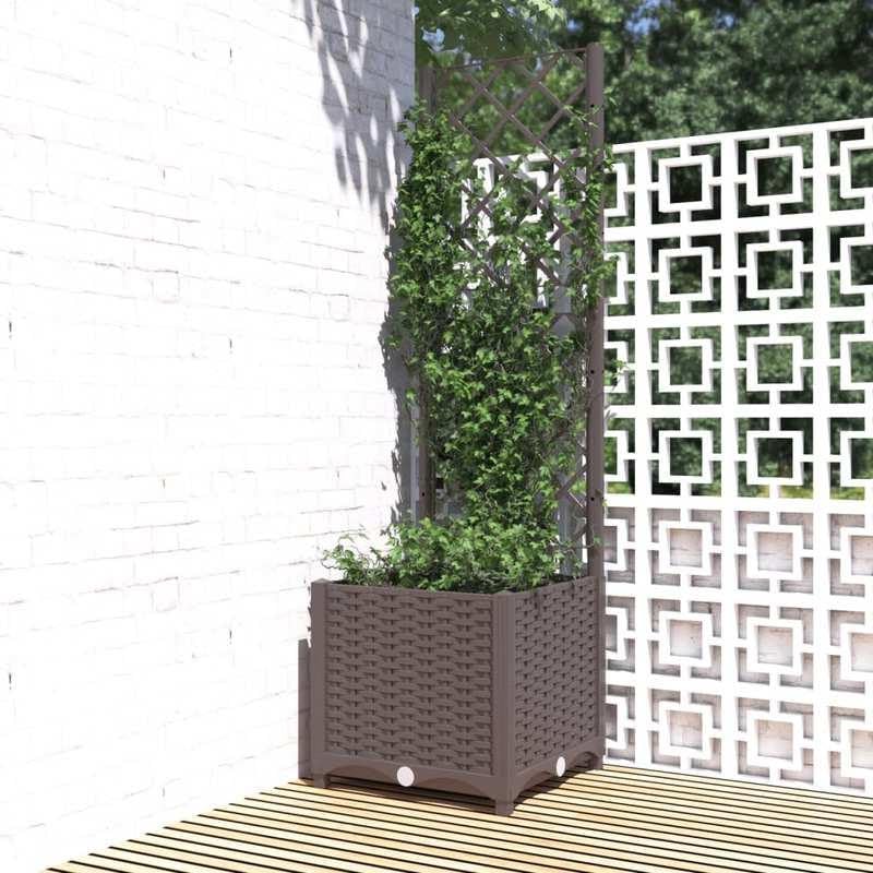 Eleganz Macetero con celosía marrón, 40 x 40 x 136 cm, polipropileno, grande, para jardín y balcón, plástico estable, resistente a la intemperie y duradero, ideal para plantas trepadoras