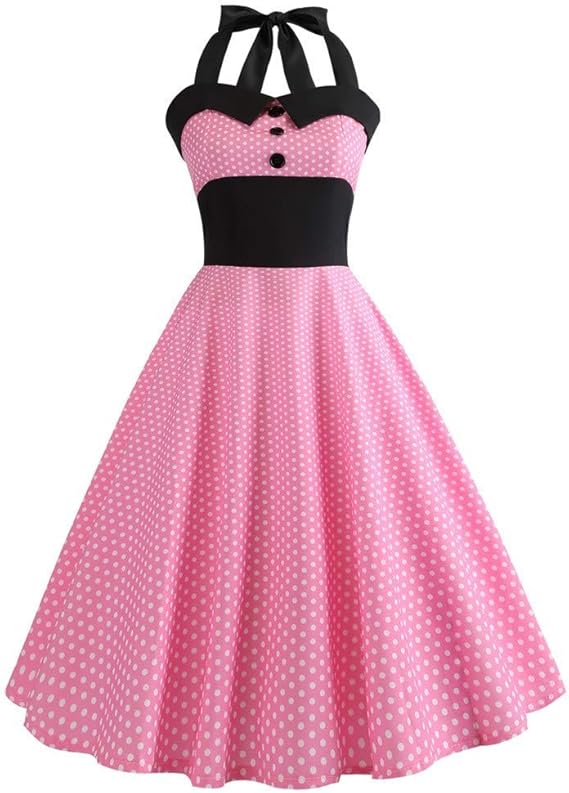 Amazon パーティードレス ハロウィン クリスマス レトロワンピース 水玉柄 50年代 膝丈 ホルターネック ベルト付き ミモレ丈 レディーズ 結婚式ドレス Aライン ワンピース ノースリーブ スカート お呼ばれ 結婚式 二次会 大きいサイズ 演奏会 披露宴 謝恩会