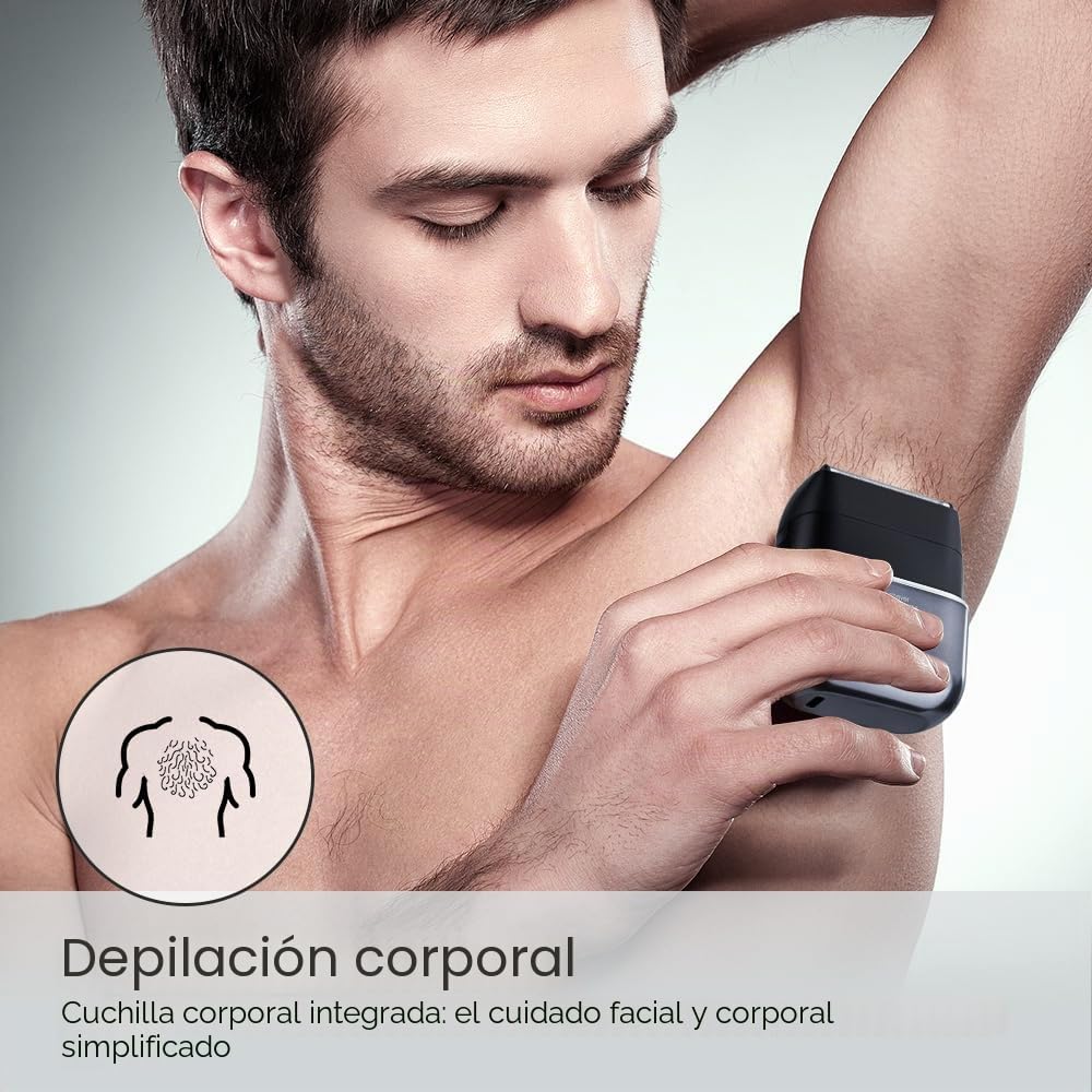 Mini Máquina de Afeitar Barba con Funda de viaje [2026 New] Afeitadora eléctrica íntima para hombre Húmedo y Seco, Afeitadoras eléctricas de láminas, 120 min de uso