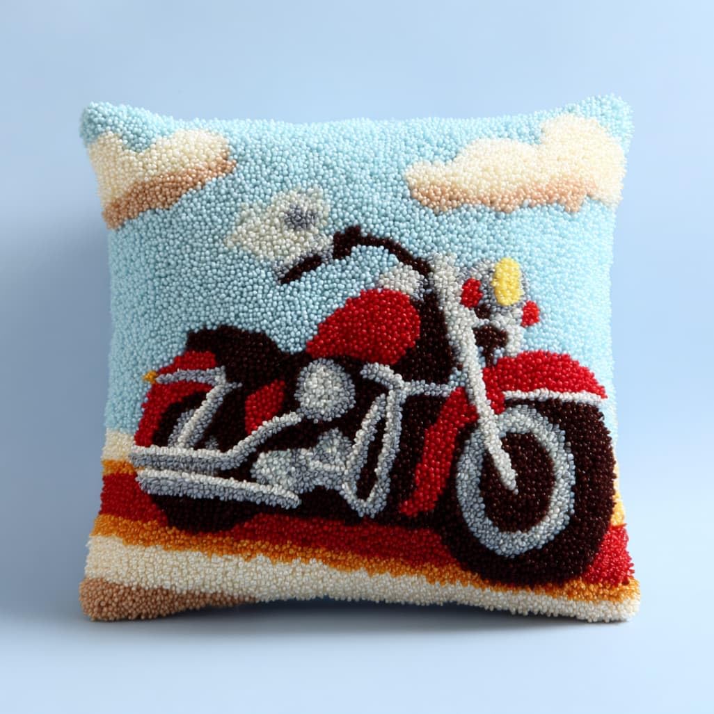 AxiangziK Latch Hook Cushion Kit 43x43cm,Motorcycle